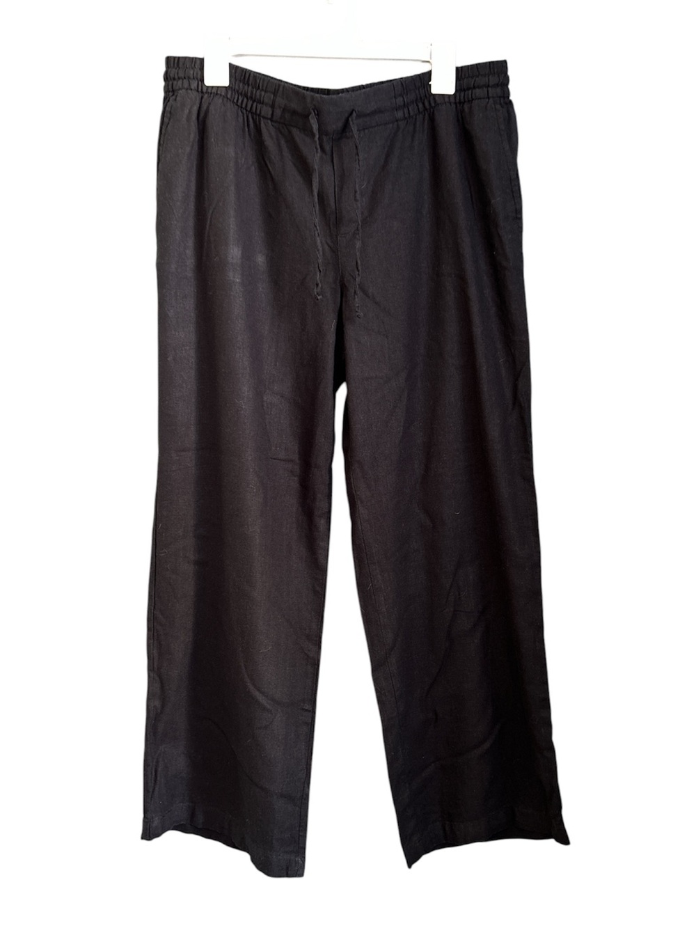Old Navy Black Elastic Waist Drawstring Linen Blend Straight Pants Size Large